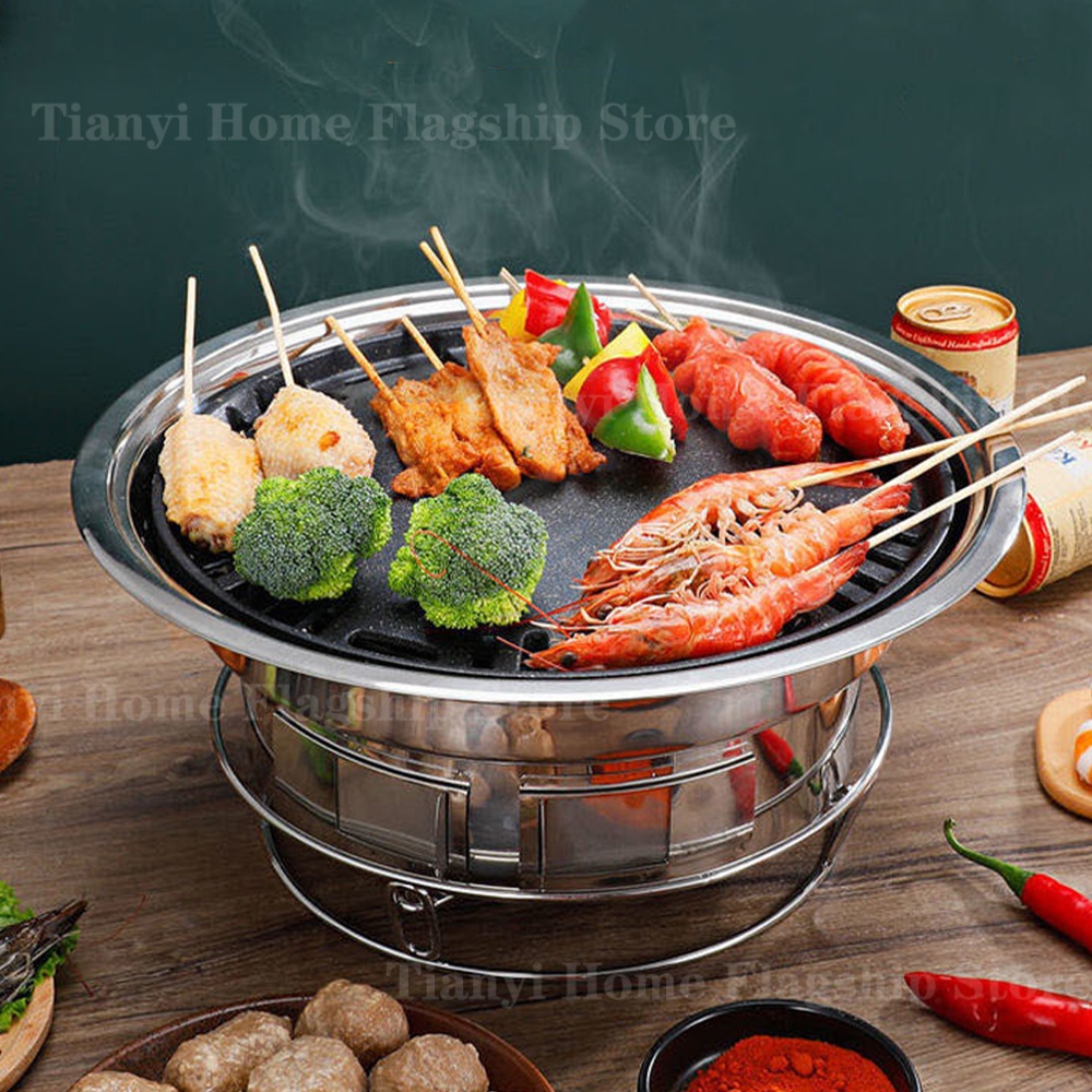 Korean Bbq Grill - Edelstahl Holzkohlegrills Kohleofen Barbecue-Grillrost Rund Koreanisch